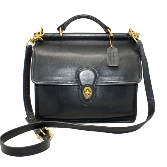 Coach Handbags - Vintage Coach Willis Leather Shoulder Bag Crossbody Black Turnlock 9927
